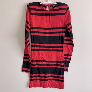 French Connection Red and Black Striped Body Con Dress